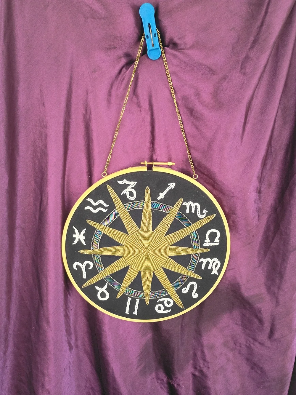 Zodiac Hand Beaded Wall Hanging - Decorative Sunburst Design